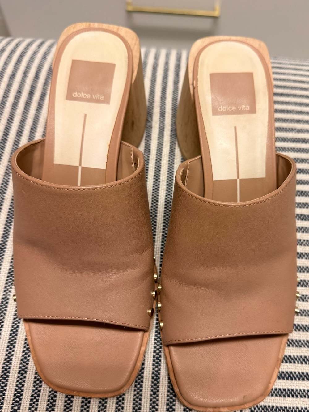 Dolce Vita Nude Tan Leather Slide Heels